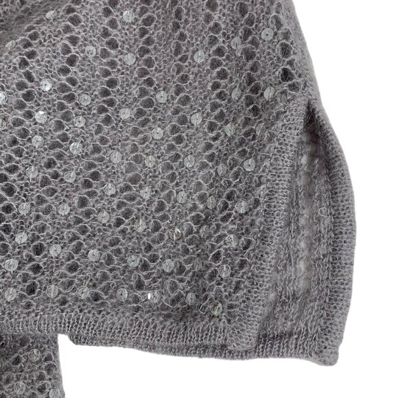 CHELSEA CAMBELL Mohair Blend Sheer Sequins Sweater Side Slits Boat Neck SIZE S - Picture 6 of 8